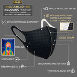 [Gold Label] NYBEE Sport Cooling Protex Copper & Nano Silver 24Hr Breathable Comfy Sport Face Mask Washable - Black Gold Seam/Square - 1pack
