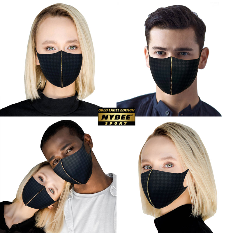 [Gold Label] NYBEE Sport Cooling Protex Copper & Nano Silver 24Hr Breathable Comfy Sport Face Mask Washable - Black Gold Seam/Square - 1pack