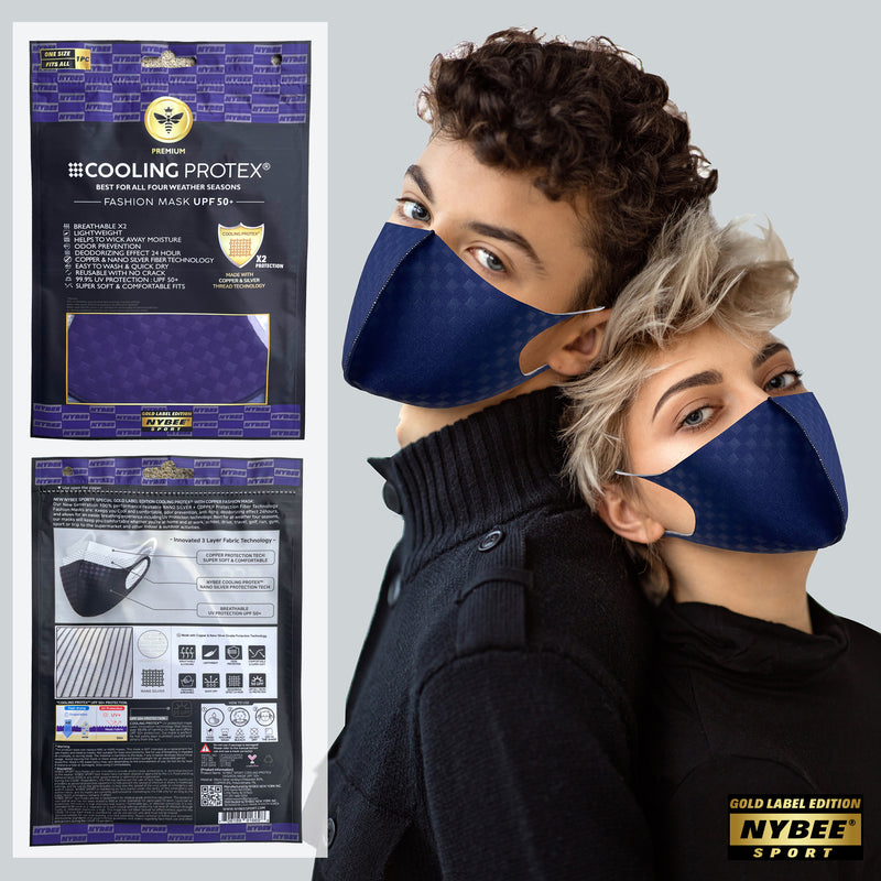 [GOLD LABEL] NYBEE SPORT COOLING PROTEX COPPER & NANO SILVER 24HR BREATHABLE COMFY SPORT FACE MASK WASHABLE - BLUE NAVY /SQUARE - 1PACK