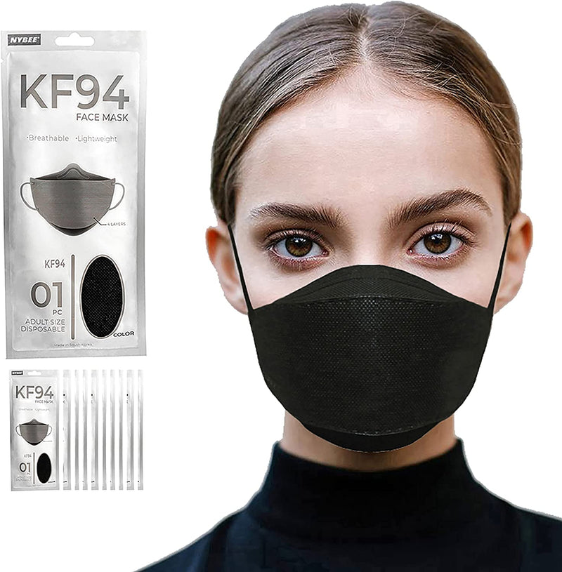 [Pack of 10-BLACK] NYBEE KF94 Masks Made in Korea Disposable for Adult, 4 Layer Filters, KFDA Approved, US FDA Registered, CE And FFP2NR Certified
